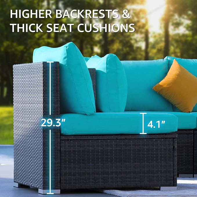 NICESOUL 13 Piece Outdoor Seating with Firepit, Comfortable Cozy Backyard Furniture with Fire Table and Lounge Chair, Modular Sectional Patio Sofas 500lbs Heavyduty with 10-Seat Group, Gray&Turquoise