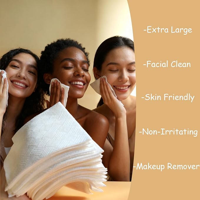 verttech™ Diamond Weave Disposable Face Towels, 50 Count – Extra Large 10"x12", Ultra Absorbent, Dual-Texture Towelette for Skincare, Makeup Remover Towels