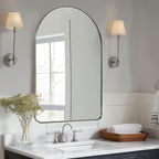 ANDY STAR Arched Mirror, 22 x 30 Inch Brushed Nickel Wall Mirror in Stainless Steel Metal Frame, Arch Top Rounded Corner 1 Inch Deep Set Design Wall Mount Hangs Vertical