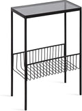 Kate and Laurel Trubey Modern Side Table, 15.75" x 8" x 24.6", Black, Contemporary End Table with Practical Storage Rack Underneath
