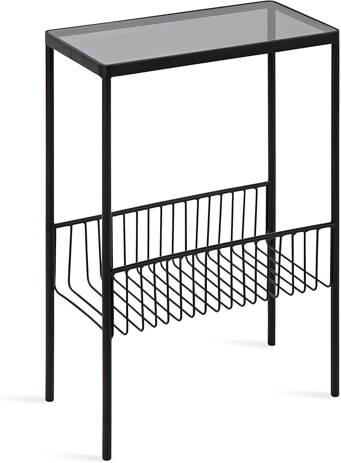 Kate and Laurel Trubey Modern Side Table, 15.75" x 8" x 24.6", Black, Contemporary End Table with Practical Storage Rack Underneath