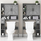 Vabches Over The Toilet Storage Cabinet, Farmhouse Style with 2 Barn Doors, Toilet Paper Holder, Space-Saving for Bathroom & Laundry, Gray