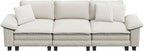 PHI VILLA Modern Modular Couches Sets, 123.6" Cloud Sectional Sofa with Upholstered Deep Seat, 3-Seater Couch for Living Room Small Spaces, Chenille Fabric, Beige