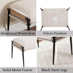 LukeAlon Upholstered Chenille Footstool, Modern Ottoman Footrest Small Shoe Stool with Black Metal Legs Mid Century Vanity Stool with Wooden Armrests for Living Room Entrance Cushion Removable, Beige