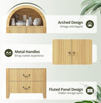FURSUN 71" Tall Fluted Arched Bookshelf with Doors, Wood Pantry Storage Cabinet with 2 Large Drawers, Modern Versatile Bookcase for Living Room, Kitchen, Dining, Natural Oak