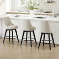 Watson & Whitely Counter Height Bar Stools Set of 3, Performance Fabric Upholstered Modern Swivel Barstool with Back, Solid Wood Legs, 26" H Seat, Linen