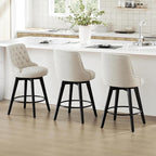 Watson & Whitely Counter Height Bar Stools Set of 3, Performance Fabric Upholstered Modern Swivel Barstool with Back, Solid Wood Legs, 26" H Seat, Linen