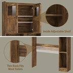 Vabches Over The Toilet Storage Cabinet, Bathroom Shelf Over Toilet with Glass Doors and Adjustable Shelves, Brown Freestanding Home Space Save Toilet Rack, for Restroom, Bathroom, Laundry