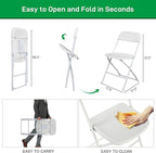 6 Pack White Plastic Folding Chairs, Portable Party Chairs, Stackable Commercial Seats with Steel Frame for Home Office Wedding Party Indoor Outdoor Events Chairs, 350lbs Capacity