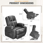 Flamaker Power Lift Recliner Chair Electric Lift Recliner for Elderly Power Lift Recliner Chair with Cup Holders Side Pockets for Living Room (Leathaire, Light Black)