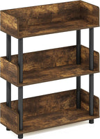 Furinno TURN-N-TUBE 3-Tier Display Shelf, Storage Shelves, Book Shelf, Open Shelves with Rounded Corner Top Edges, for Organization and Storage, Living Room, Home Office, Amber Pine