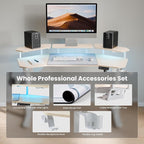 EUREKA ERGONOMIC Aero 55 Inch W Shaped Electric Standing Desk, Height Adjustable Computer Gaming Desk with LED Monitor Shelf, Mouse Pad, Headphone Hook, Cup Holder, Natural Maple