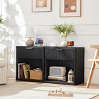 LEYAOYAO Fluted Farmhouse Nightstand Set of 2 with Charging Station, 23" Wide 1 Drawers End Table,Black Dresser for Bedroom,Bed Side Table Chest of Drawers Cabinet,Wood Night Stand for Living Room