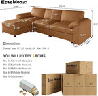 EASE MOOSE Leather Sectional Couch, Oversized Modular Sectional Sofas, Wide Deep Seat Modular Couch, Scratch Resistant Faux Leather Material, L Shaped Sofa for Big Spaces, Brown