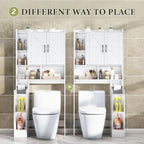 Over The Toilet Storage Cabinet with Barn Doors, Rustic Bathroom Organizer, Space-Saving Shelf for Laundry, White