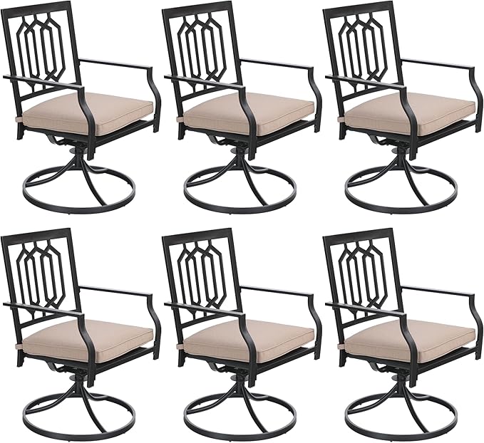 Sophia & William Outdoor Metal Swivel Chairs Set of 6 Patio Dining Rocker Chair with Cushion Furniture Set for Garden Backyard Bistro, 300 lbs