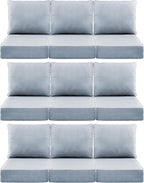 Luxury 6" Outdoor Cushions for Patio Furniture, 24x24x6" Thick Seat Cushion Set of 9, Fade Resistant Couch Chair Replacement Cushions High Density Wicker Chair Cushion w/ Removable Cover Baby Blue
