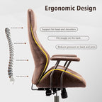 ovios Home Office Ergonomic Chair, Mid-Century Modern Luxury Faux Suede Leather Chairs, Comfy High Back Computer Swivel Rolling Task Armchair for Executive, Dark Brown