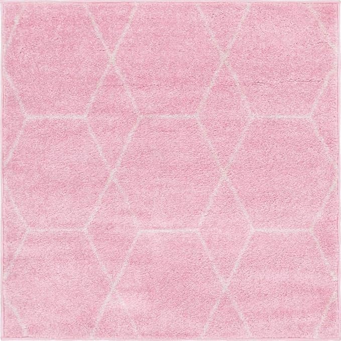 Unique Loom Trellis Frieze Collection Area Rug - Geometric (3' Square, Light Pink/ Ivory)
