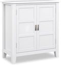 SIMPLIHOME Burlington SOLID WOOD 30 inch Wide Transitional Low Storage Cabinet in White for the Living Room, Entryway and Family Room