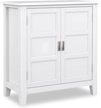SIMPLIHOME Burlington SOLID WOOD 30 inch Wide Transitional Low Storage Cabinet in White for the Living Room, Entryway and Family Room