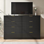 Black Dresser for Bedroom with 8 Drawer, 55” Wide Fluted Double Drawer Dresser Modern Chest of Drawers with Gold Handle, Wood TV Stand for Bedroom, Living Room, Black
