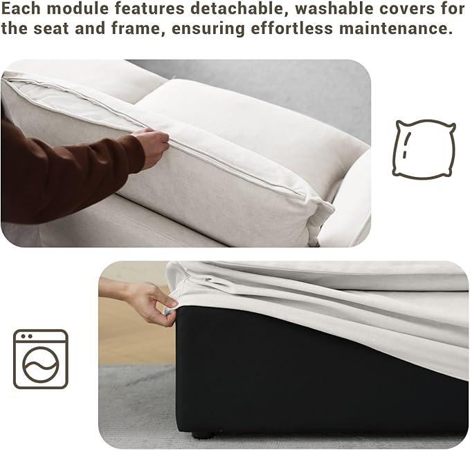 111” Oversized Modular Sectional Sofa, Comfy Down Fill Cloud Couch, L Shaped 4 Seater Couches with Washable Cover, Convertible Sectional Couches for Living Room, Cream White