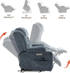 Power Lift Recliner Chair, 350lb Capacity with 8-Point Massage & Heating, USB/Type-C Ports & Cup Holders, Heavy Duty Chenille Recliner for Elderly, Blue Grey
