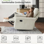 Swivel Recliner Chair for Adults, Corduroy Nursery Glider Rocking Chair, Armchair with 2 Pillows, Comfy High Back Reclining for Small Spaces, Nursery Bedroom Living Room (Corduroy Beige, 1 Pack)