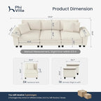 PHI VILLA Cloud Modular Couches Sets, 123.6" Long Sectional Sofa with Upholstered Deep Seat, 3-Seater Couch for Living Room Small Spaces, Chenille Corduroy Dual Fabric, Beige
