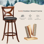COSTWAY Bar Stools Set of 2, 30.5” 360-Degree Swivel Chairs with Soft Cushion & Elegant Hollow Backrest, Rubber Wood Footrests, Upholstered Swivel Bar Stools for Kitchen Island, Pub, Café (2, 30.5‘’)