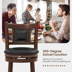 COSTWAY Bar Stools Set of 4, 25.5” Swivel Upholstered Counter Height Bar Stool with Curved Backrest & Cushioned Seat, Solid Rubber Wood Legs & Resting Footrest, for Kitchen Island (4, 25.5”)