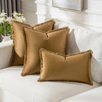FUTEI Brown Velvet Decorative Throw Pillow Covers 20x20 Set of 2,Soft Cozy Edge with Tassels Cushion Case,Boho Modern Home Decor for Couch Bed Living Room