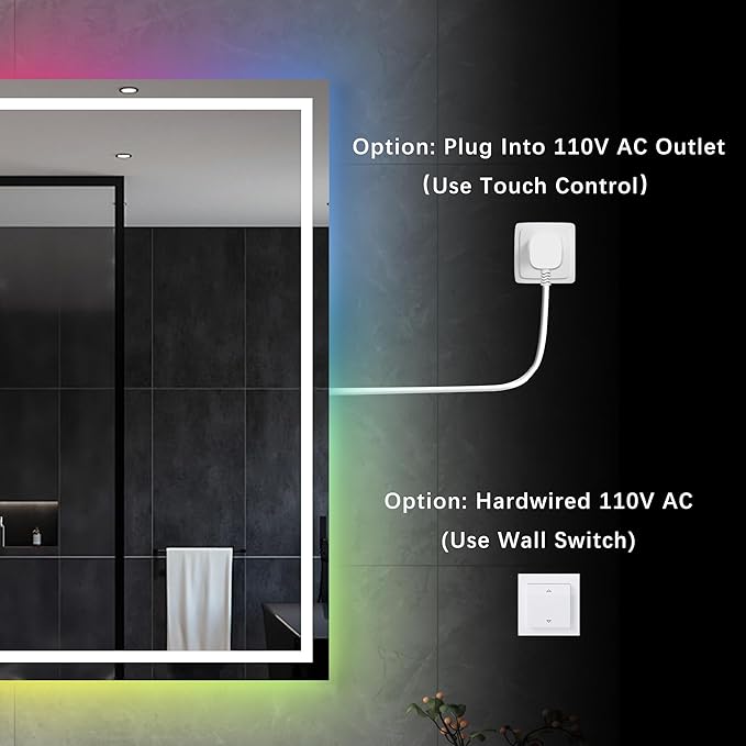 Awoco LED Bathroom Mirror, 55" x 36 Vanity Mirror with 8 Colors RGB Backlit and 3 Colors Front Light, Dimmable Anti-Fog Lighted Mirror, Memory Function, for Bathroom Wall