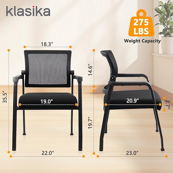 4PK Office Guest Chairs No Wheels | Ergonomic Lumbar Support and Thicked Seats Cushion, Desk Chair with Adjustable Mesh Back for Waiting Room School Church Reception，Black