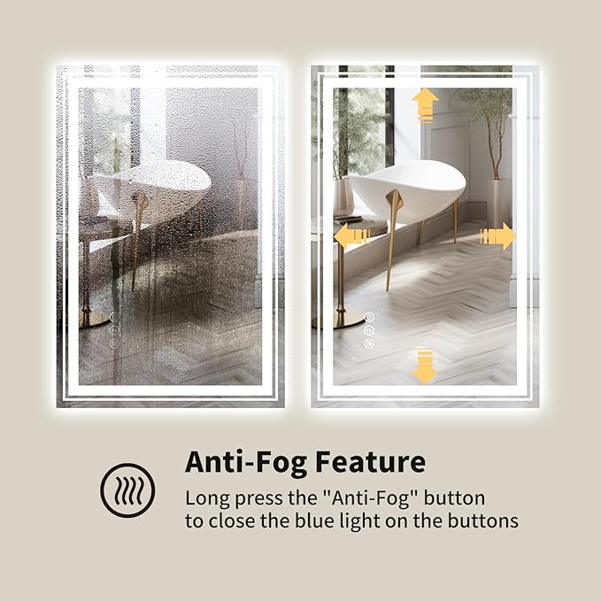 WTTY LED Bathroom Mirror with Backlit and Front Light, 23.6" X 31.5" Stepless Dimmable LED Mirror for Bathroom,Anti-Fog Lighted Bathroom Vanity Mirror Modern for Wall,Memory Function,Shatter-Proof