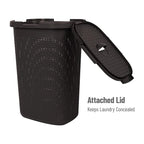 Mind Reader Slim Laundry Hamper with Lid, 60L Clothes Basket, Premium Wicker Design, Plastic, Brown