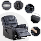 Zero Gravity Power Recliner Chairs for Adults 139°Single Sofa Chair Massage and Lumbar Heating with USB Port, Phone Holder, Side Pocket, Eco Leather(Black)