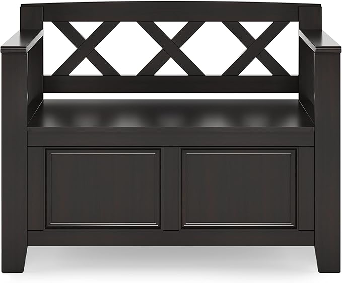 SIMPLIHOME Amherst Entryway Storage Bench - 36 inch Wide Solid Wood Small Hallway Seat in Hickory Brown, Transitional Bench for Entryway or Living Room with Lift-Up Lid and Compact Storage