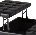 SIMPLIHOME Harrison 36 inch Wide Transitional Square Coffee Table Storage Ottoman in Midnight Black Vegan Faux Leather, Assembled, For the Living Room and Bedroom