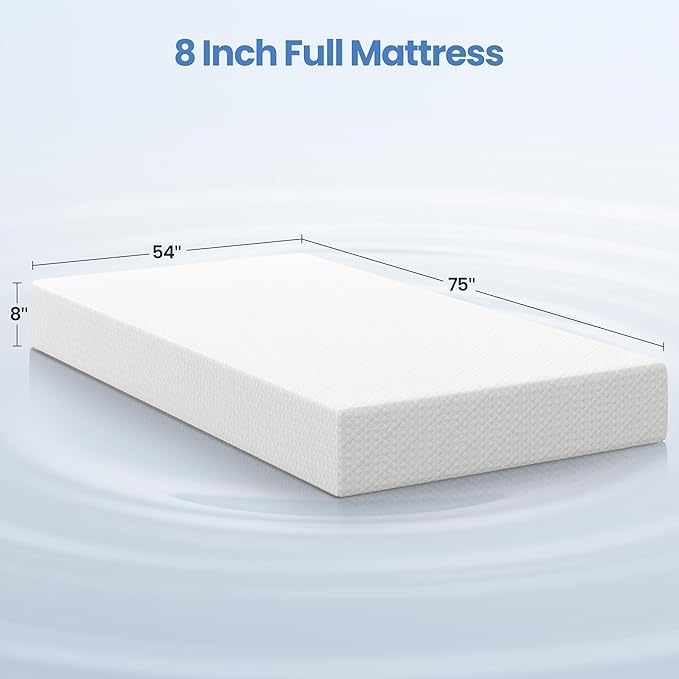 Yaheetech 8 Inch Full Size Mattress 3 Foam Layer Cooling Gel Memory Foam Mattresses, Green Tea for Fresher Sleep, Medium Firm, No Fiberglass, CertiPUR-US Certified, Full Mattress in a Box