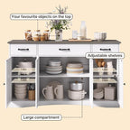 Gizoon Sideboard Buffet Cabinet with Storage, Modern Kitchen Sideboard and Coffee Bar with Drawers and Doors, Wood Buffet Table for Dining Room, 15.2" D x 55.1" W x 31.9" H, White/Grey