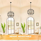 WJShome High Ceiling Foyer Chandelier: 4-Light Farmhouse Lantern Chandeliers for Entryway Industrial Large Pendant Light Fixtures for Entry Staircase Hallway Dining Room Kitchen Island, Black & Gold