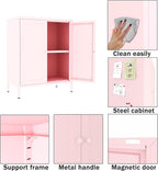 Living Room Cabinets, Pink Lockable Storage Cabinets with Doors and Shelves,2 Door Cabinet with high feet,Low Side Cupboard for Home,Office,Kitchen,Bathroom,Dining Room