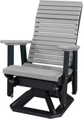 DutchCrafters Modern Horizontal Slat High Back Poly Adirondack Swivel Glider Outdoor Patio Chair (Black & Light Gray)