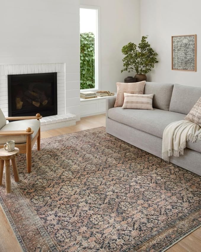 Loloi Amber Lewis Billie Collection, Ink & Salmon 2'-6" x 12'-0" Area Rug – Antique & Distressed Accent Rugs for Living Room, Bedroom, Entryway & Hallway, No Shed High Traffic Area Home Decor Rug