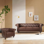 Accent Sofa Chair for Living Room, Modern PU Leather Upholstered Armchair, Oversized Comfy Single Sofa Chair with Cushion, Mid Century Tufted Chesterfield Sofa Couch for Bedroom, Apartment (Brown)