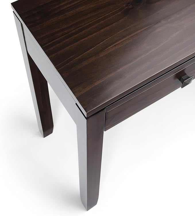 SIMPLIHOME Cosmopolitan Console Table - 60 Inch Wide Solid Wood Sofa Table in Mahogany Brown, Contemporary Storage Table for Entryway or Living Room with 3 Drawers, Square-Edged Top, and Tapered Legs