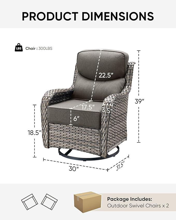 HUMMUH Wicker Patio Furniture High Back Swivel Rocker Patio Chairs Outdoor Bistro Set with Ottomans Side Table for Porch Garden Deck