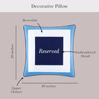 Kate Spade New York Saved You A Spot Reversible Decorative Pillow, 20" x 20" Throw Pillow for Bed or Sofa, Cotton and Linen Cover, Blue, 20 x 20